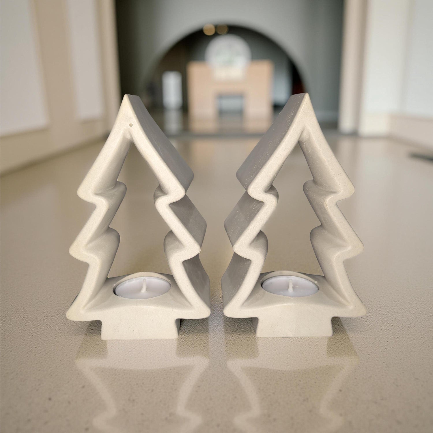 Concrete Christmas Tree Tea Light Holder: Modern Holiday Decor