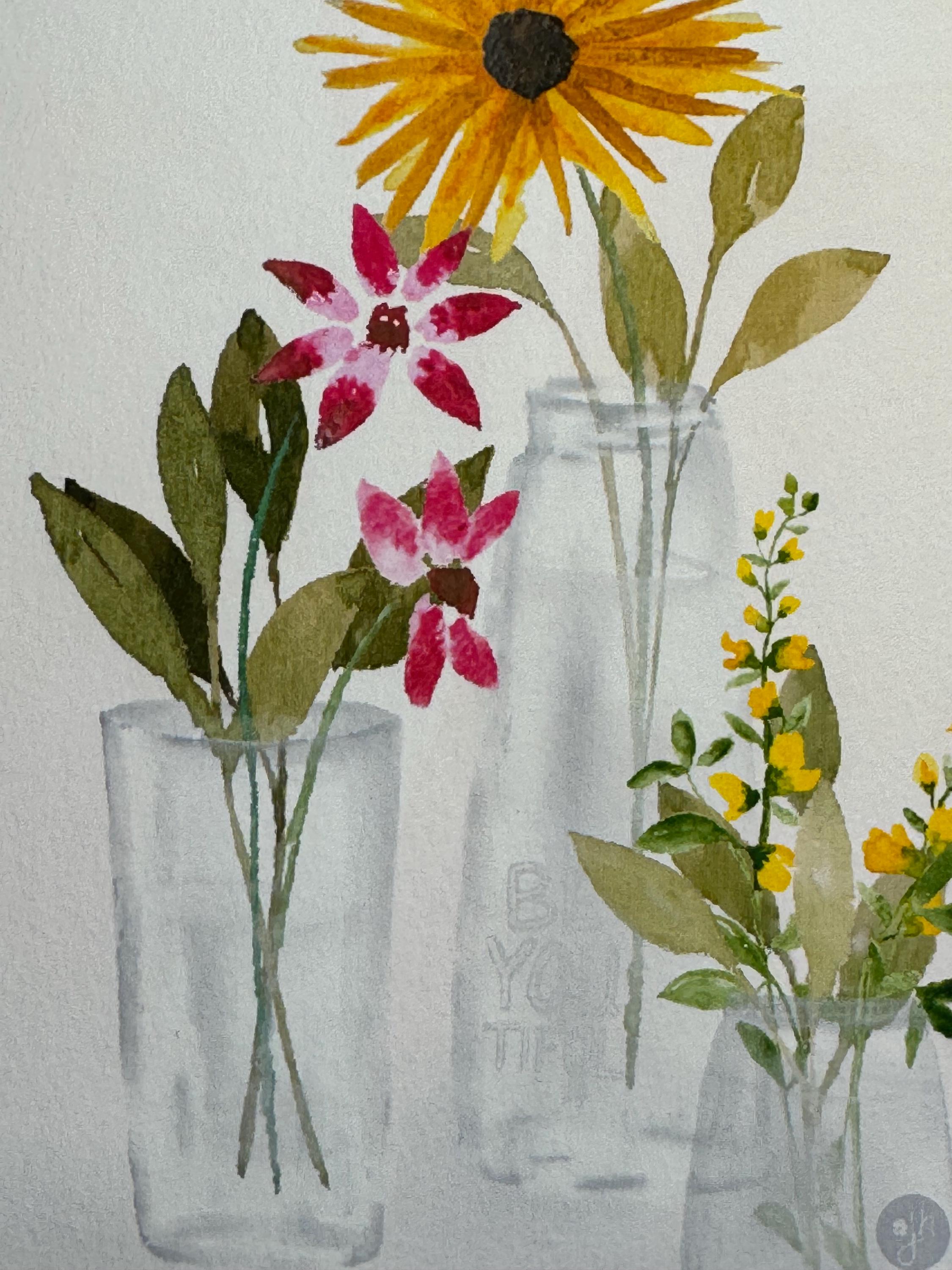 Yellow Wildflower Art Print: Watercolor Floral Vase Illustration