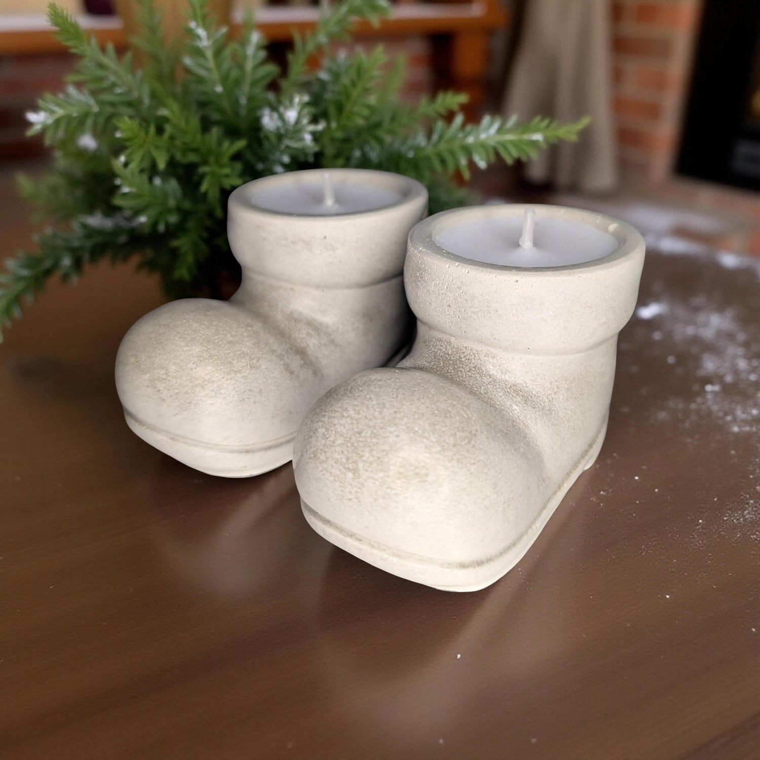 Concrete Santa Boot Tea Light Holders (Set of 2) - Christmas Decor