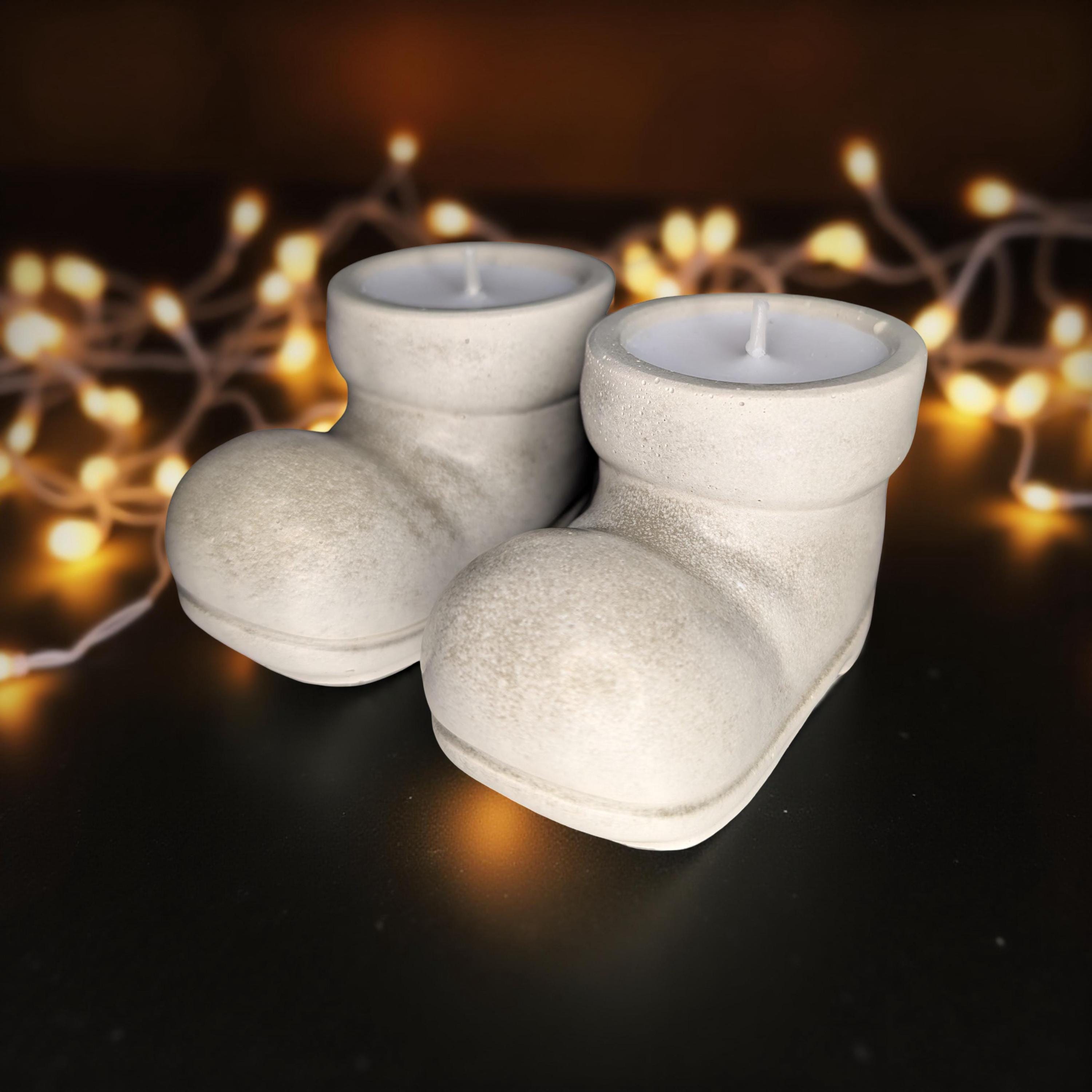Concrete Santa Boot Tea Light Holders (Set of 2) - Christmas Decor