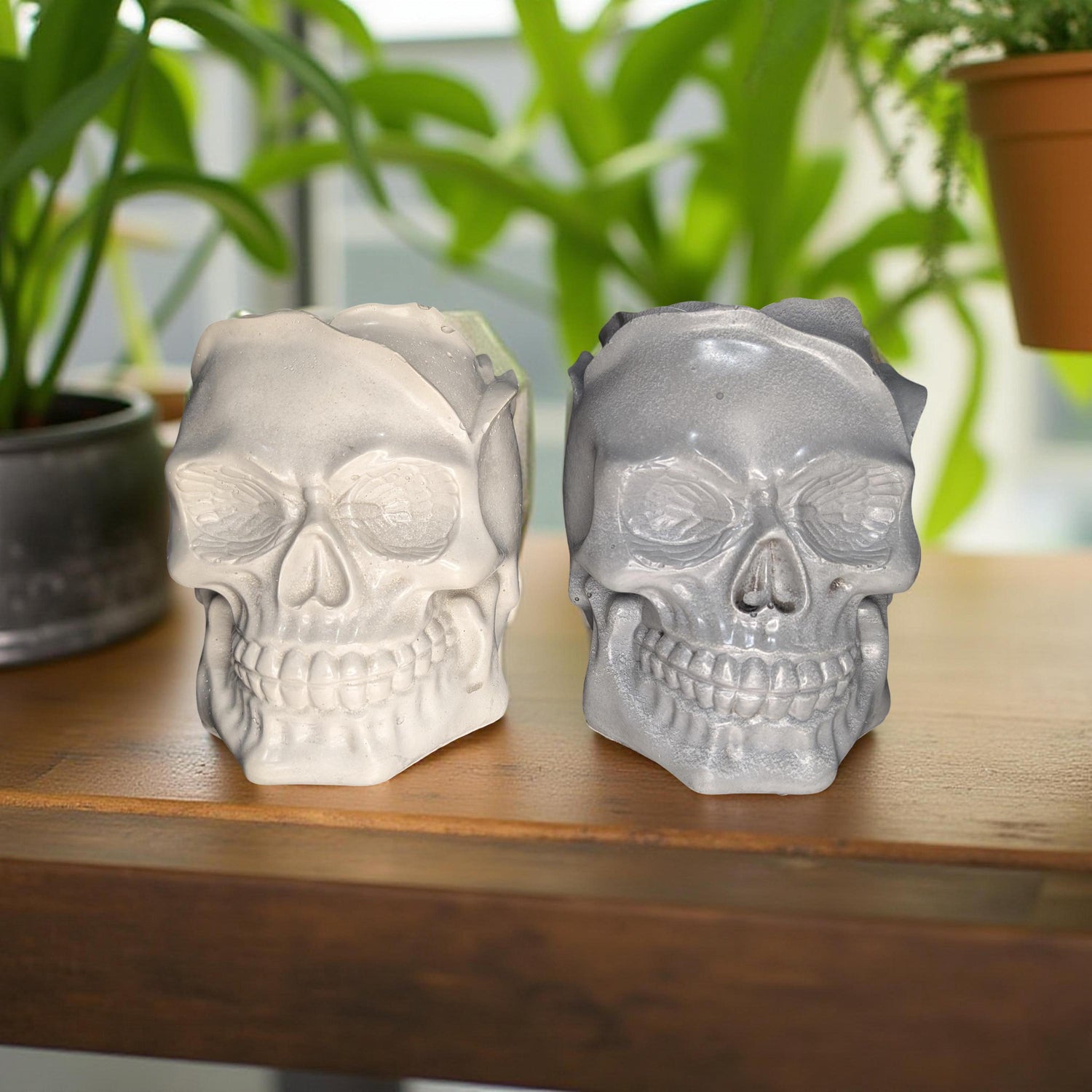 Concrete Skull Jar: Gothic Home Decor, Halloween Decoration