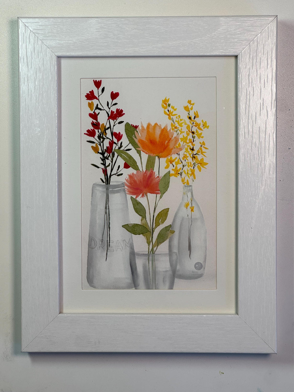 Apricot Peony Watercolor Art Print: Wildflowers in Vase