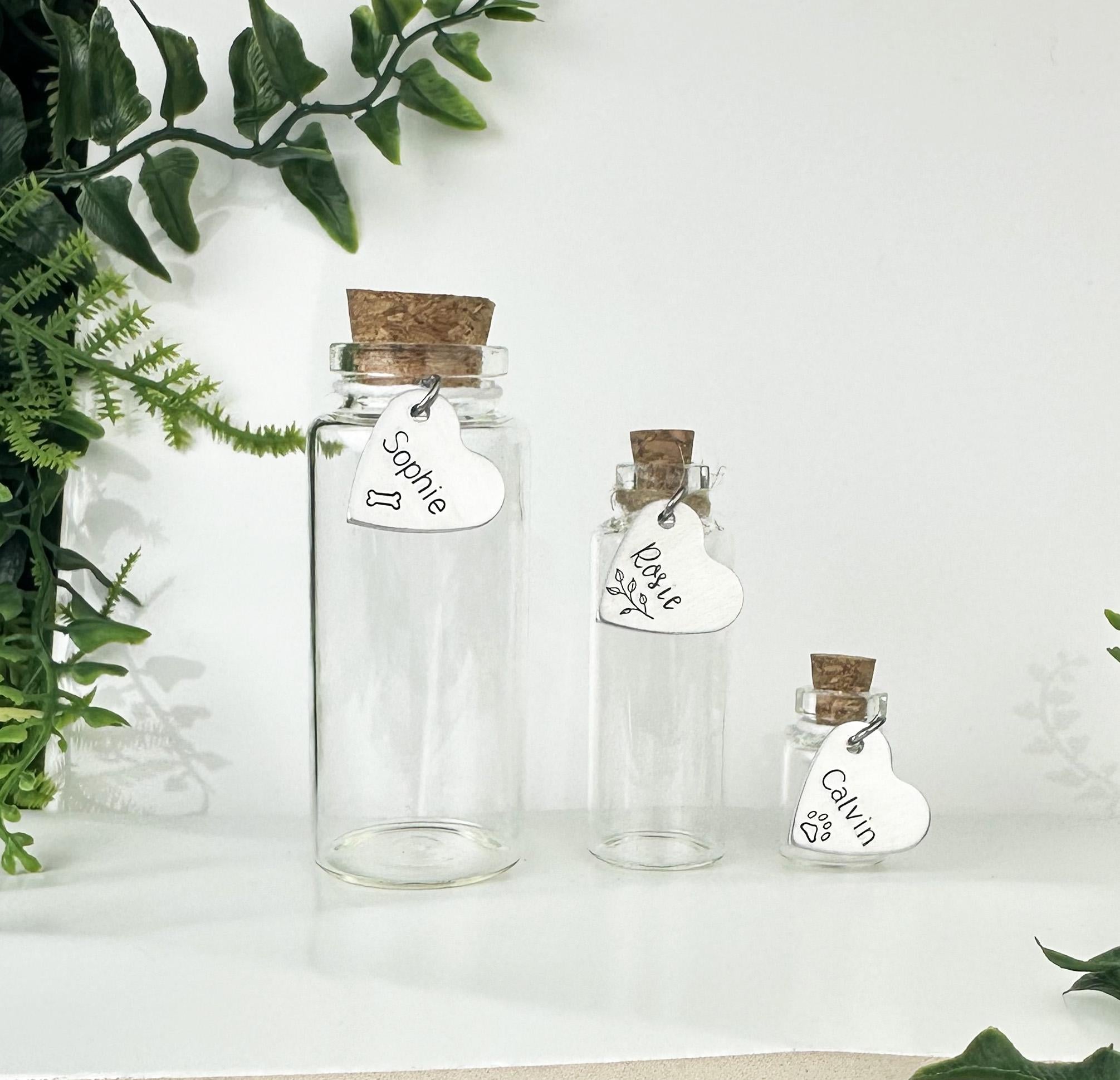 Custom Pet Fur and Whiskers Memorial Jar: Handcrafted Keepsake, Aluminum Charm