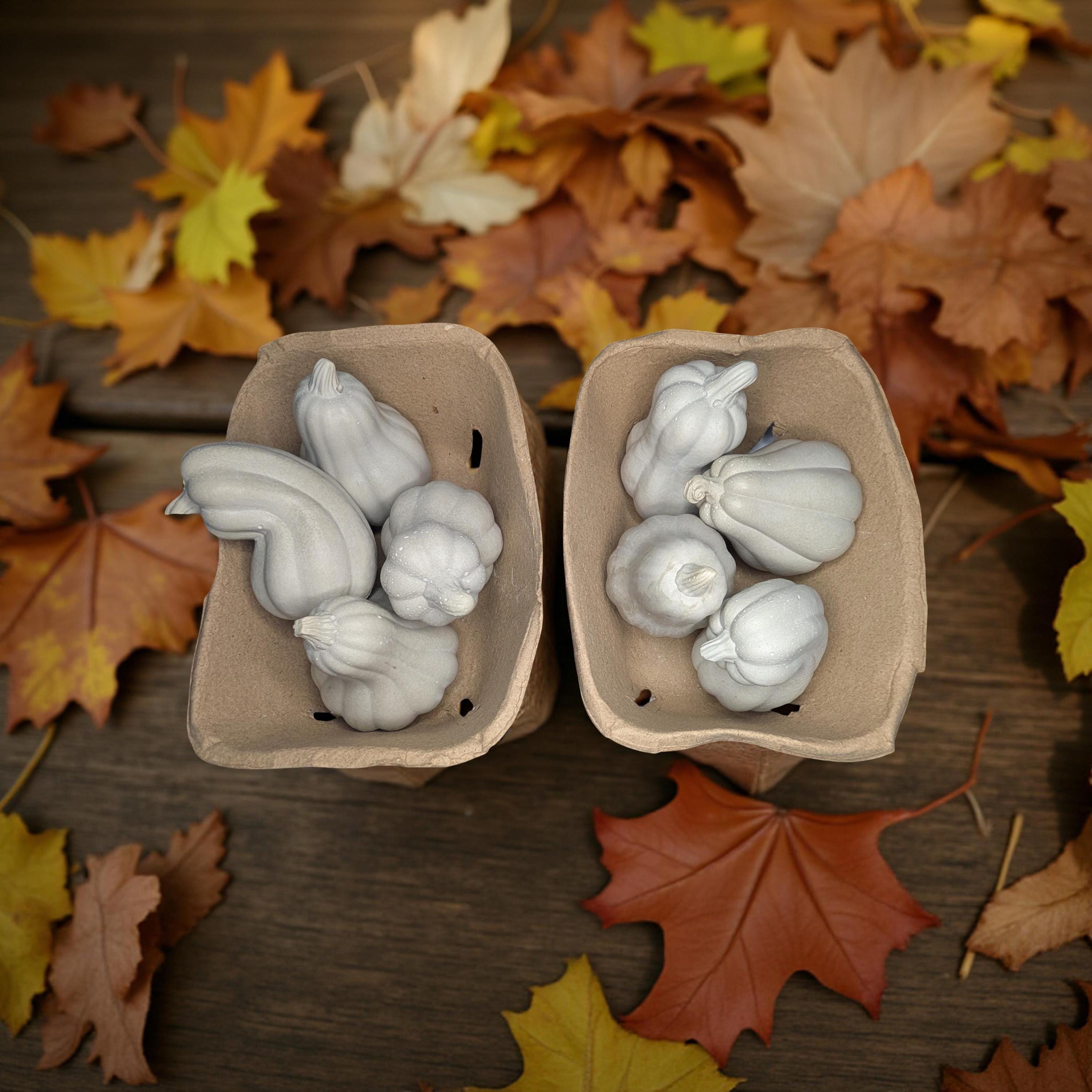 Concrete Fall Gourds – Handmade Decorative Gourds in Orange, Natural Concrete &amp; Blue | Rustic Autumn Decor | Individual or Bundle Options