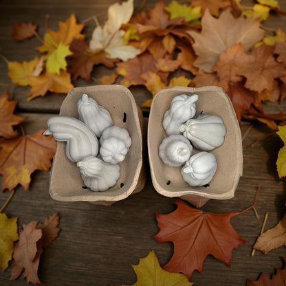 Concrete Fall Gourds – Handmade Decorative Gourds in Orange, Natural Concrete &amp; Blue | Rustic Autumn Decor | Individual or Bundle Options