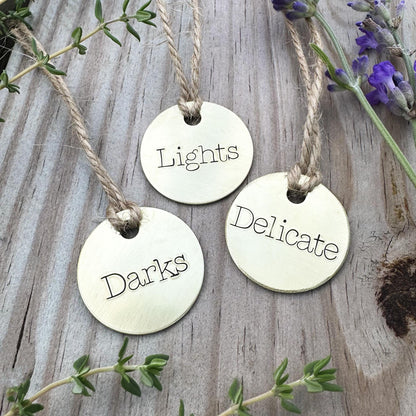 Hand-Stamped Brass Home Organization Labels: Custom Laundry &amp; Bathroom Decor