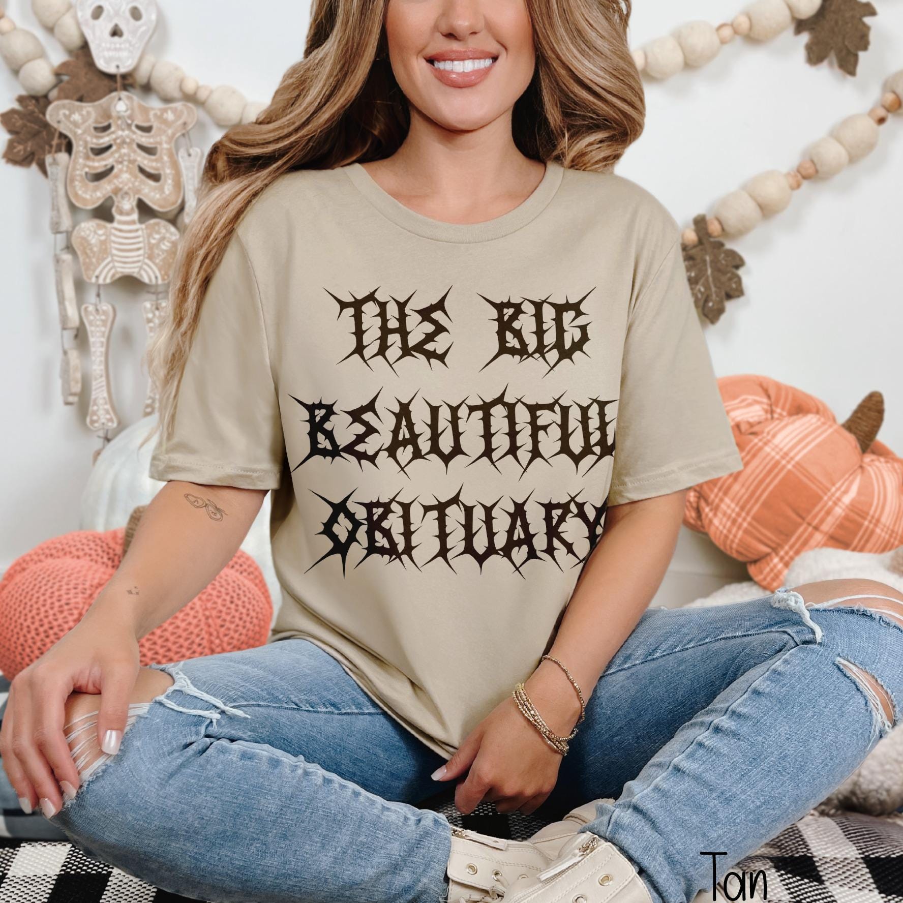 Big Beautiful Obituary T-Shirt, Unique Graphic Tee, Casual Wear, Women’s Trendy Shirt, Gift Idea, Halloween Theme Top