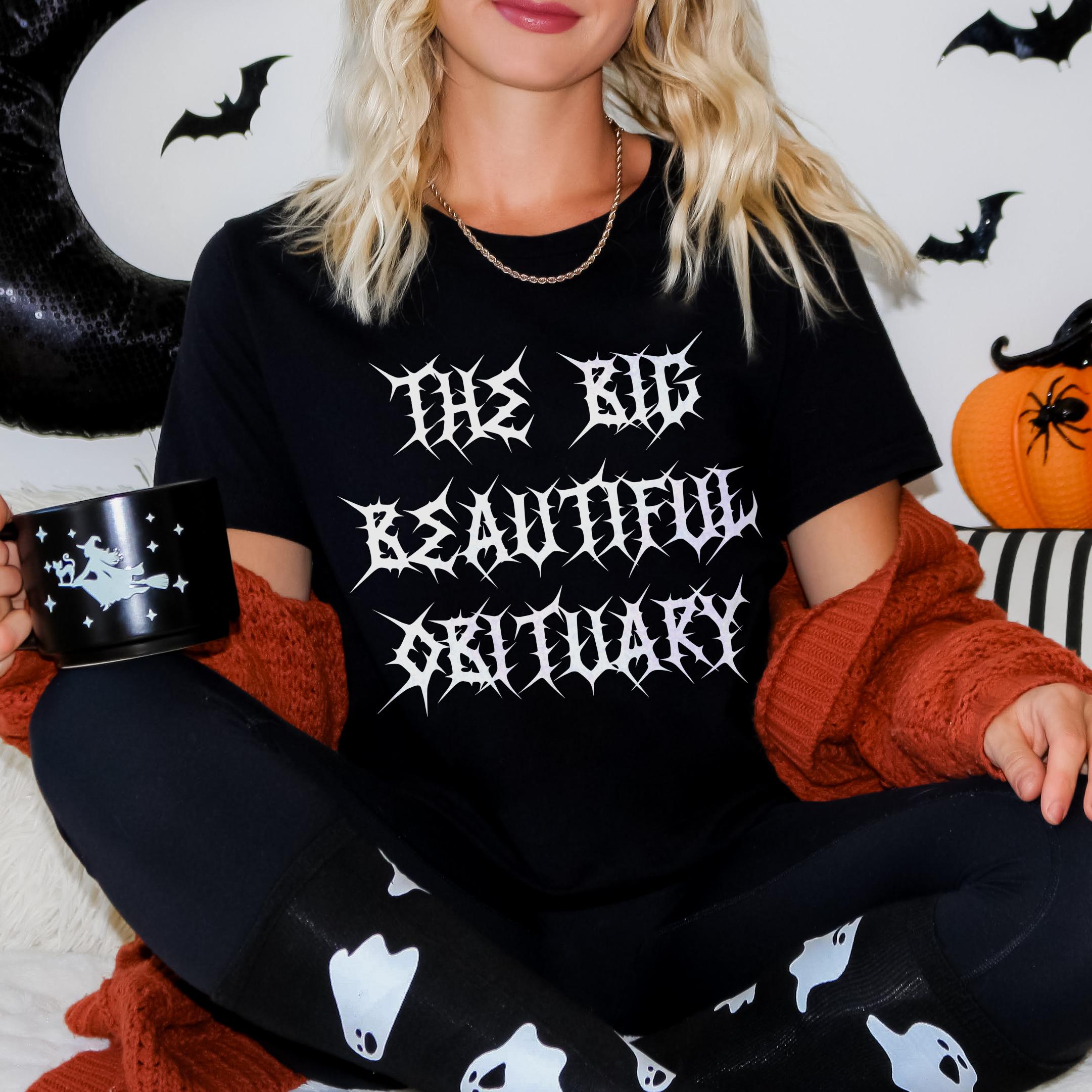 Halloween Gothic Shirt, Big Beautiful Obituary Tee, Halloween Party Outfit, Spooky Season Shirt, Halloween Graphic Tee