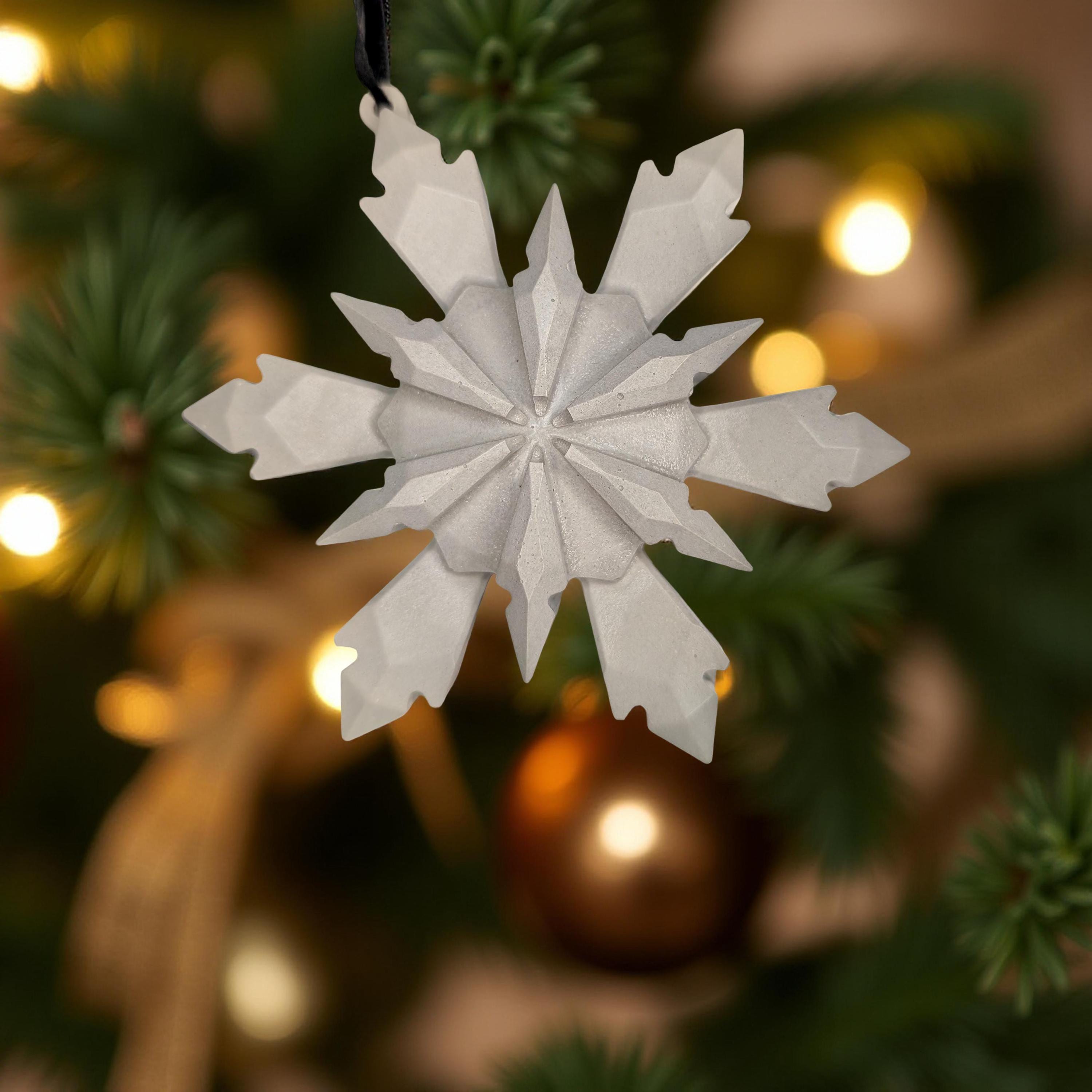 Concrete Snowflake Ornaments – Minimalist Christmas Ornaments – Modern Holiday Tree Décor – Sealed or Paintable – 4.6”