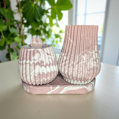 One-of-a-Kind Terracotta Marble Concrete Vase, Jar &amp; Tray Set – Modern Handmade Home Décor – Unique 7” Oval Tray