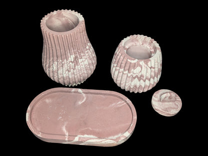 One-of-a-Kind Terracotta Marble Concrete Vase, Jar &amp; Tray Set – Modern Handmade Home Décor – Unique 7” Oval Tray