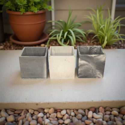 Square Concrete Planter with Drain Hole – 3.9”– Marble, Natural Concrete, or Gray – Indoor Outdoor Succulent or Cactus Planter