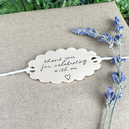Custom Wedding Party Gift Tag: Personalized Hand Stamped Brass or Copper Wedding Favor