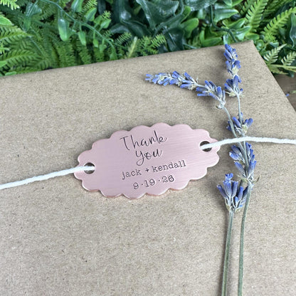 Custom Hand Stamped Brass Gift Tag: Personalized Wedding Favor