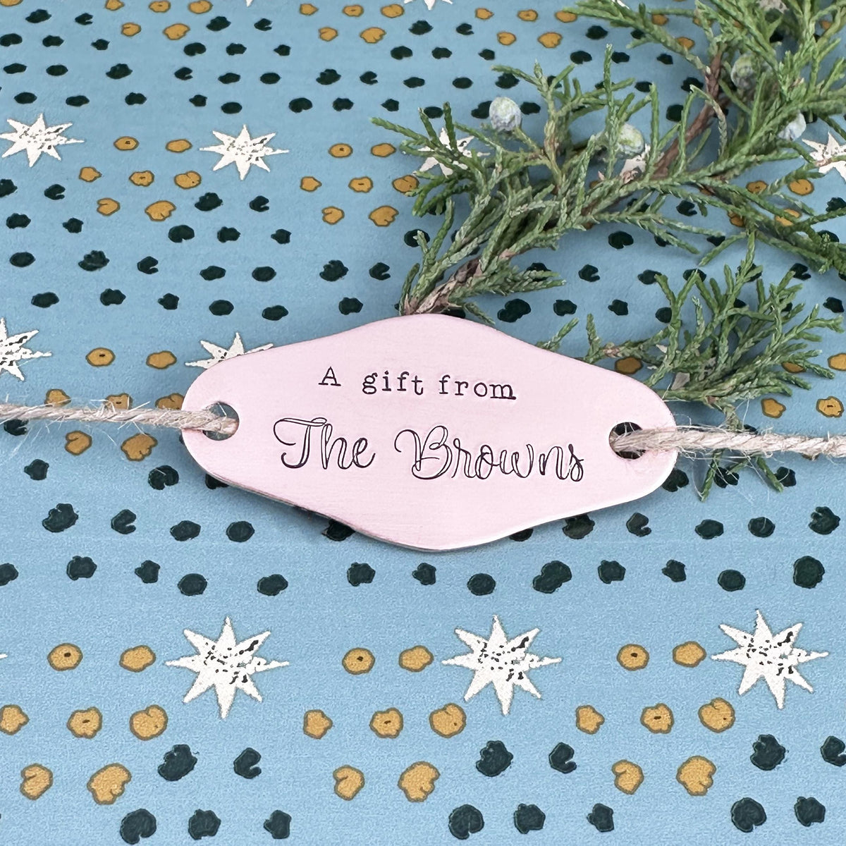 Personalized Hand Stamped Brass Gift Tag: Custom Christmas or Holiday