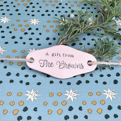 Personalized Hand Stamped Brass Gift Tag: Custom Christmas or Holiday