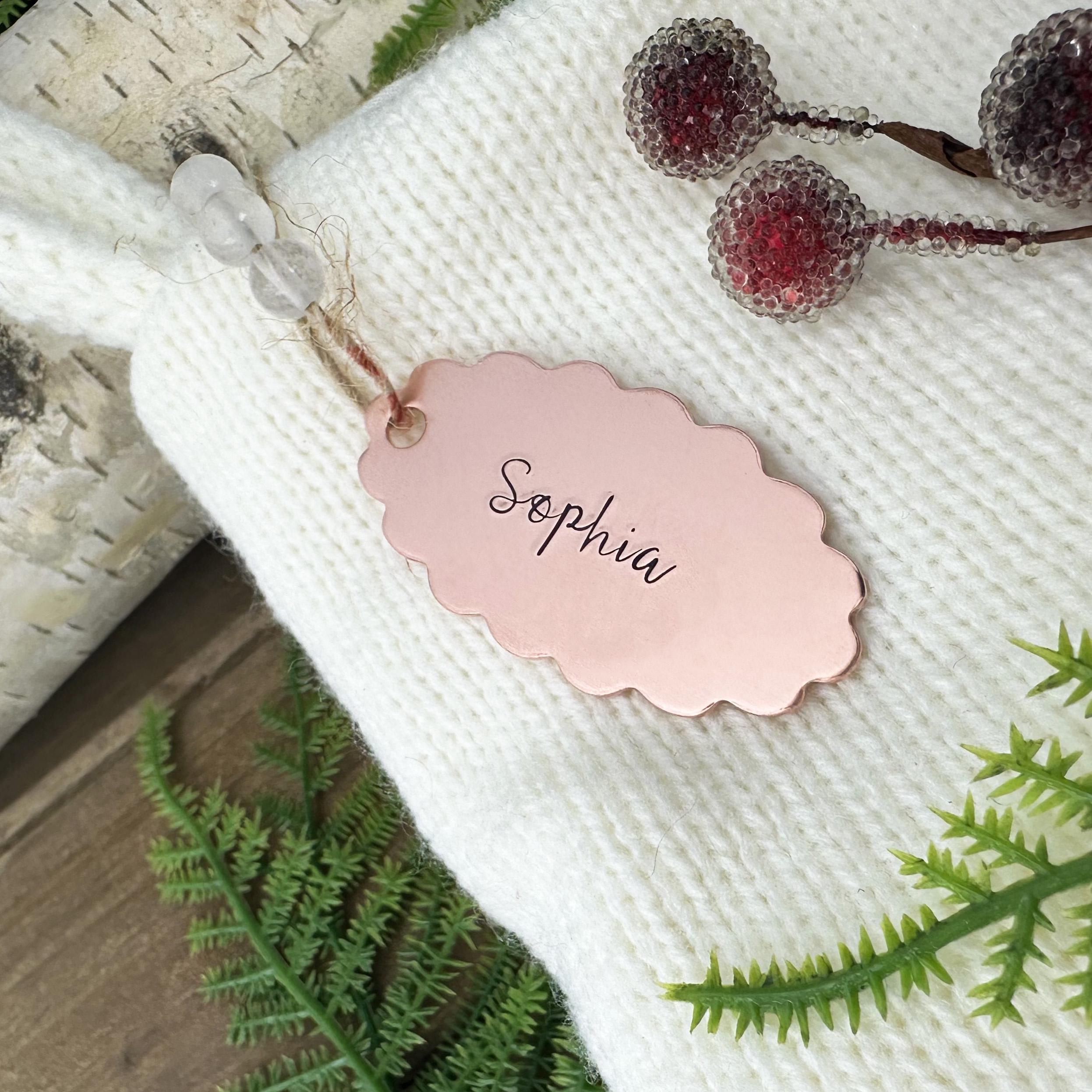 Personalized Stocking Tag: Custom Hand Stamped Brass or Copper Name Tag