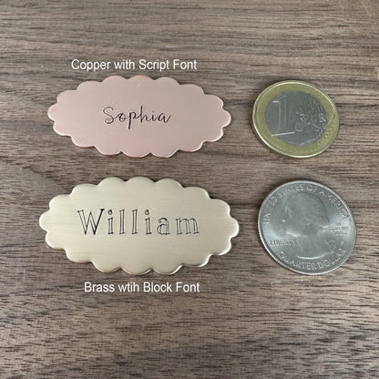 Personalized Stocking Tag: Custom Hand Stamped Brass or Copper Name Tag