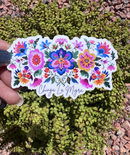 Chinga La Migra Sticker: Anti ICE, Political Protest, Floral Vinyl