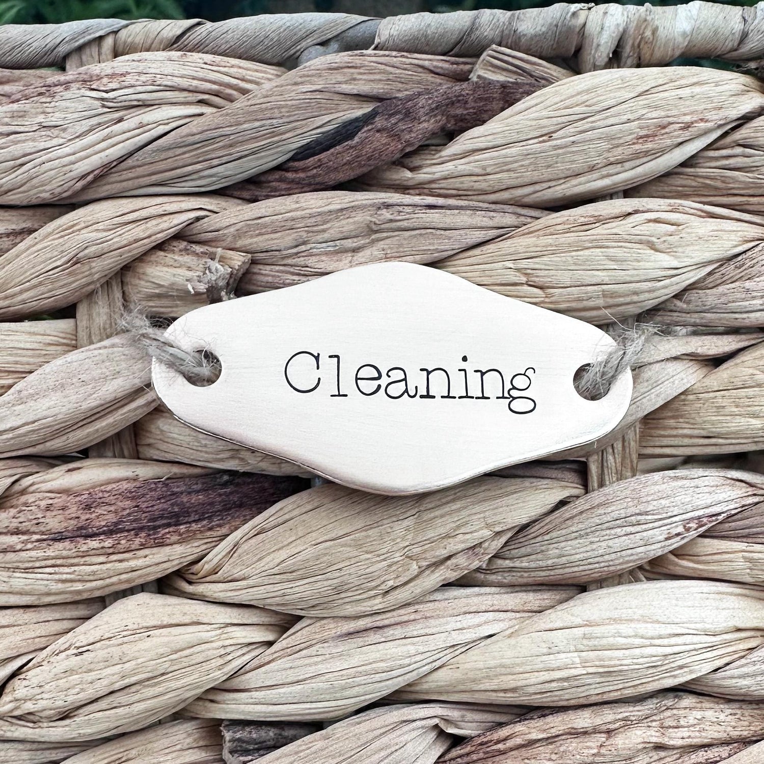 Custom Basket Label: Personalized Hand Stamped Brass or Copper Closet or Pantry Tag