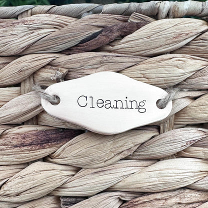 Custom Basket Label: Personalized Hand Stamped Brass or Copper Closet or Pantry Tag