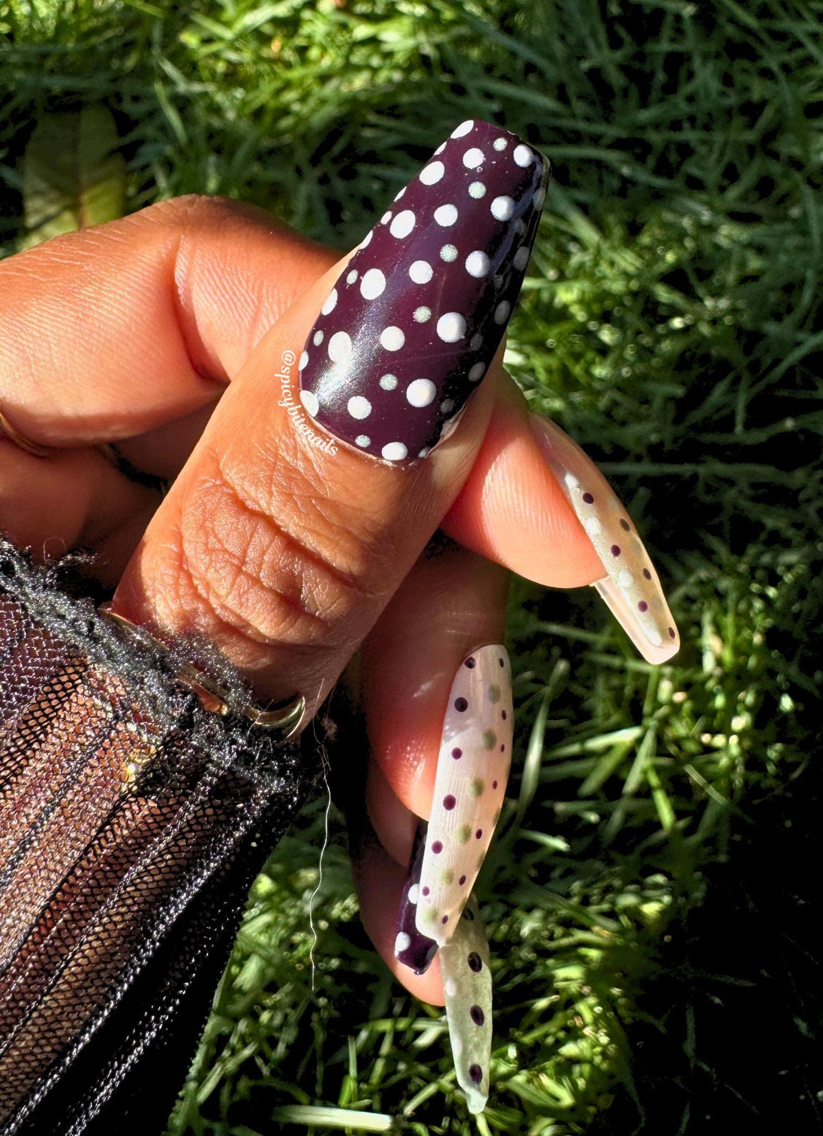 Dot &amp; Dash - Purple, Cream and Sage Green Cat-Eye Polka Dot Press-On Nail Extensions 10pcs