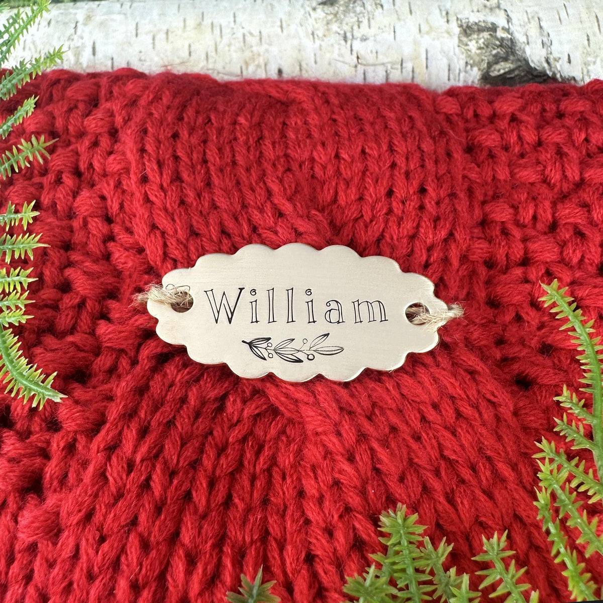 Personalized Stocking Tag: Custom Hand Stamped Brass or Copper Name Tag