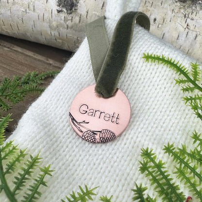 Personalized Stocking Tag: Custom Hand Stamped Brass or Copper Name Tag
