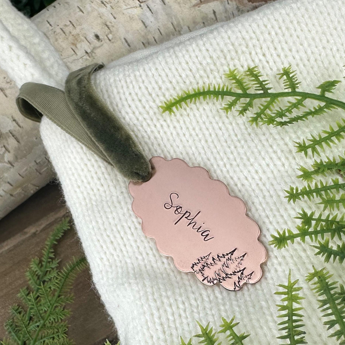 Personalized Stocking Tag: Custom Hand Stamped Brass or Copper Name Plaque