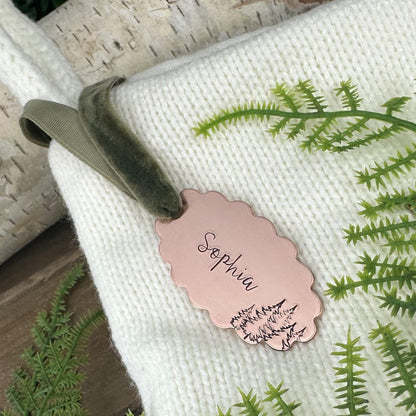 Personalized Stocking Tag: Custom Hand Stamped Brass or Copper Name Plaque