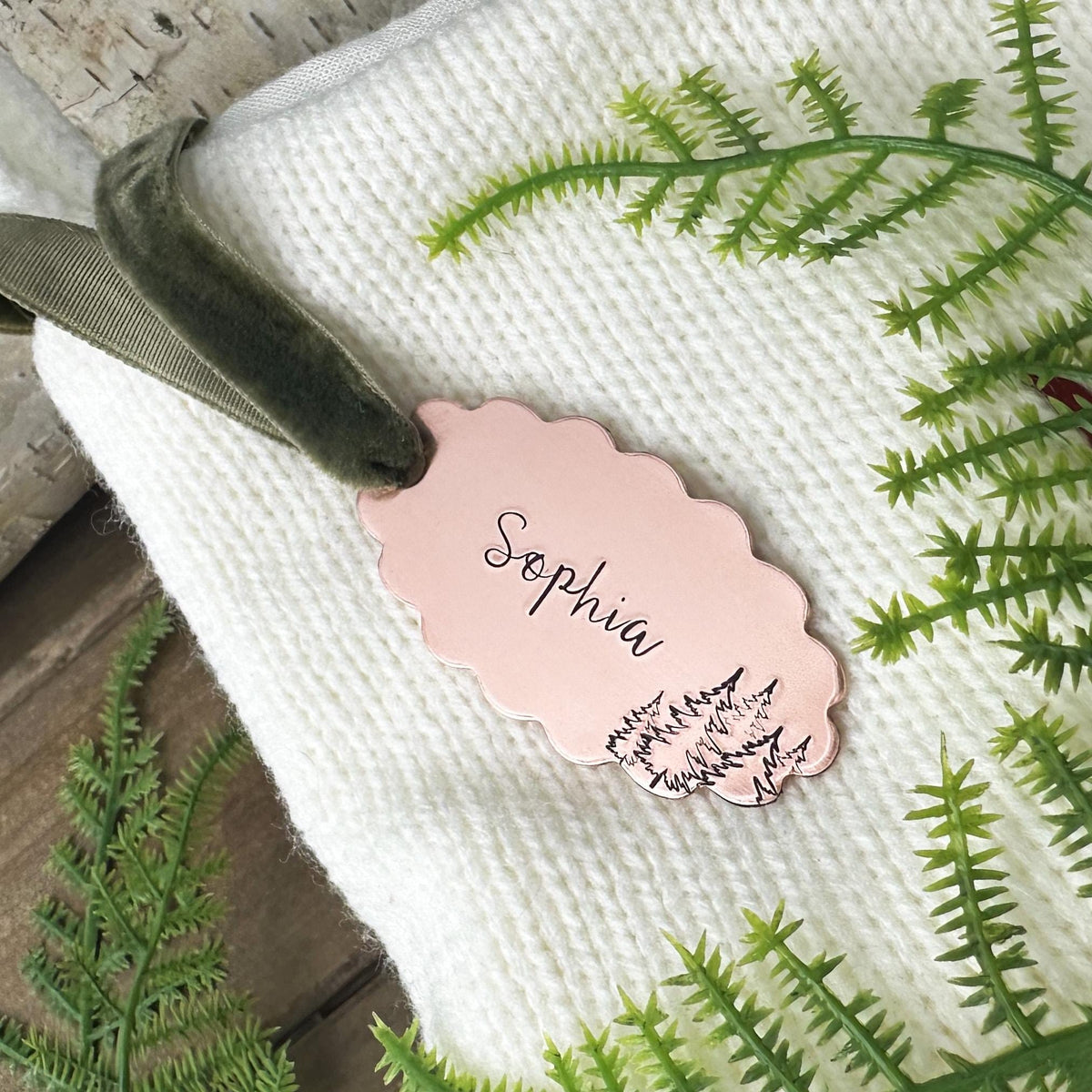 Personalized Stocking Tag: Custom Hand Stamped Brass or Copper Name Plaque