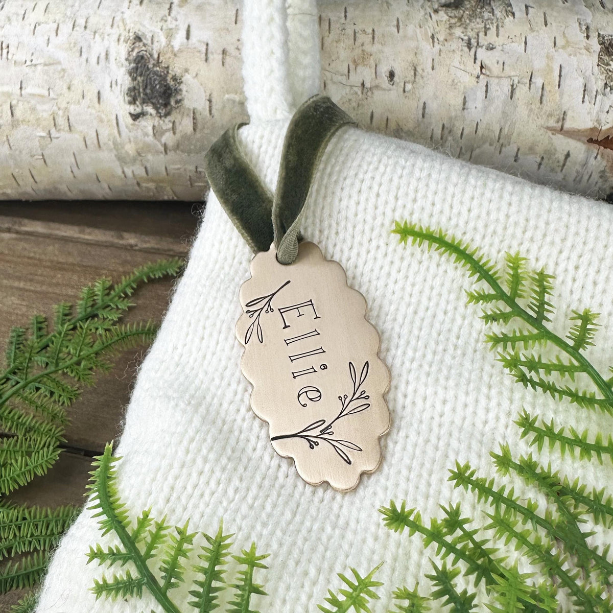 Personalized Brass Stocking Tag: Hand Stamped Copper Name Plaque