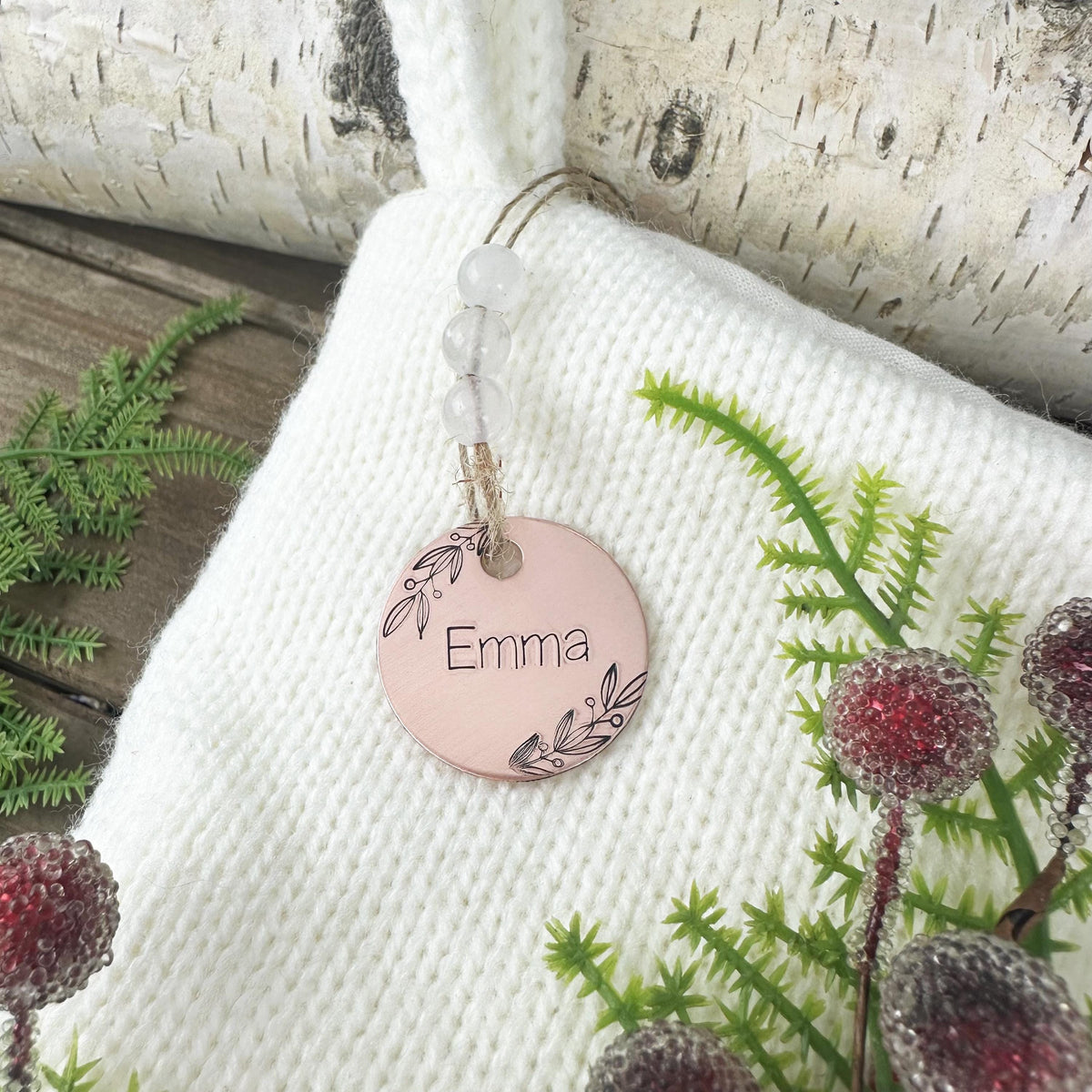 Personalized Stocking Tag: Custom Hand Stamped Brass or Copper Name Tag
