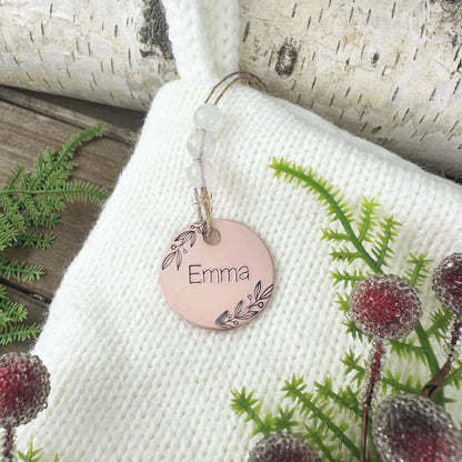 Personalized Stocking Tag: Custom Hand Stamped Brass or Copper Name Tag