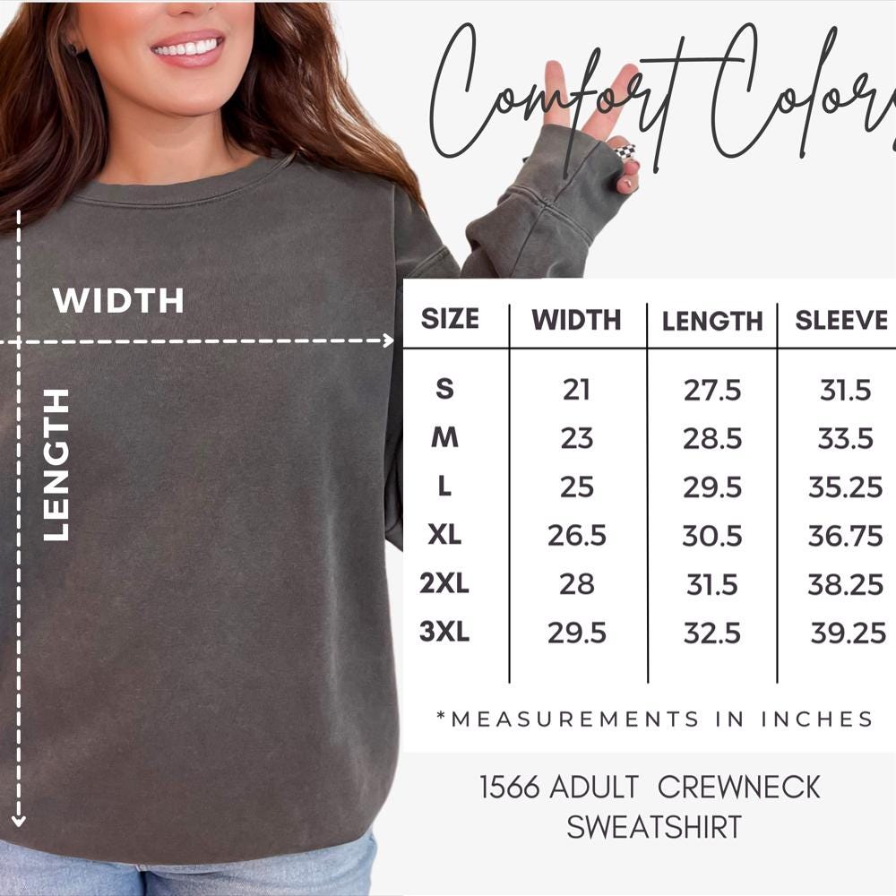 Adult Crewneck Sweatshirt, Unisex Pullover, Casual Oversized Sweater, Comfortable Cozy Top, S to 3XL Size Chart, Measurements Included