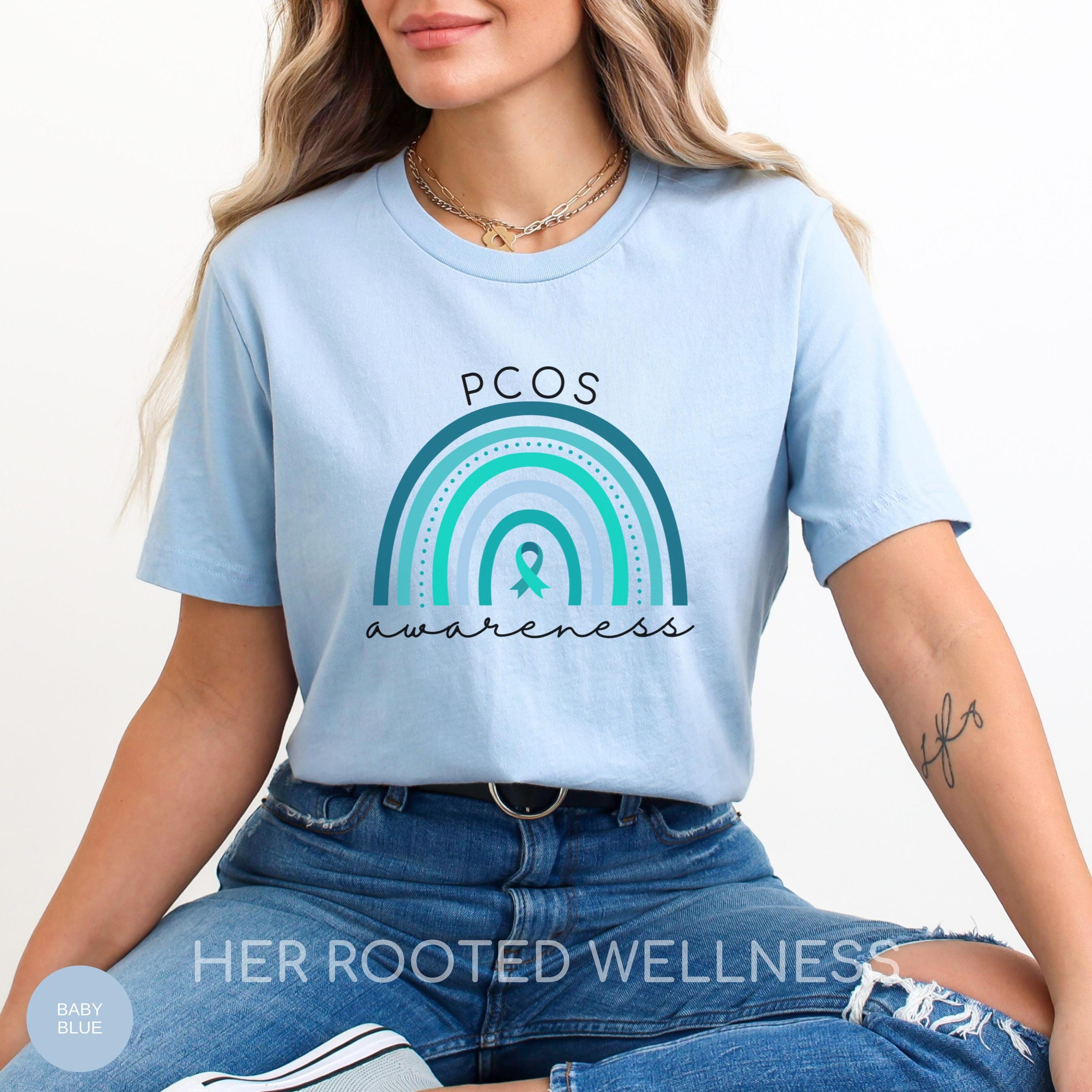 PCOS Teal Rainbow Awareness Shirt | Polycystic Ovary Syndrome T-Shirt | Support Tee | OBGYN Women&amp;