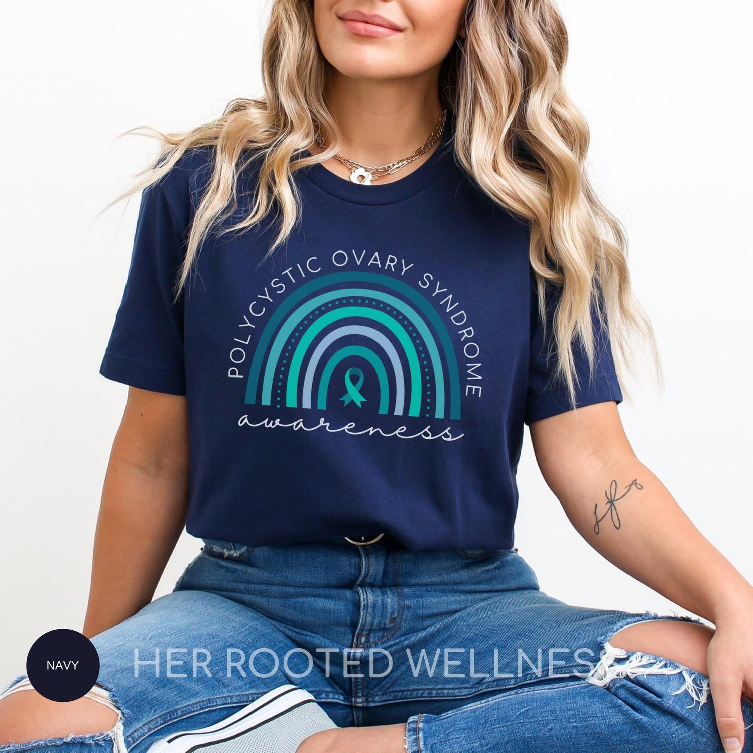 PCOS Rainbow Awareness Shirt | Polycystic Ovary Syndrome T-Shirt | Teal Support | OBGYN Women&amp;