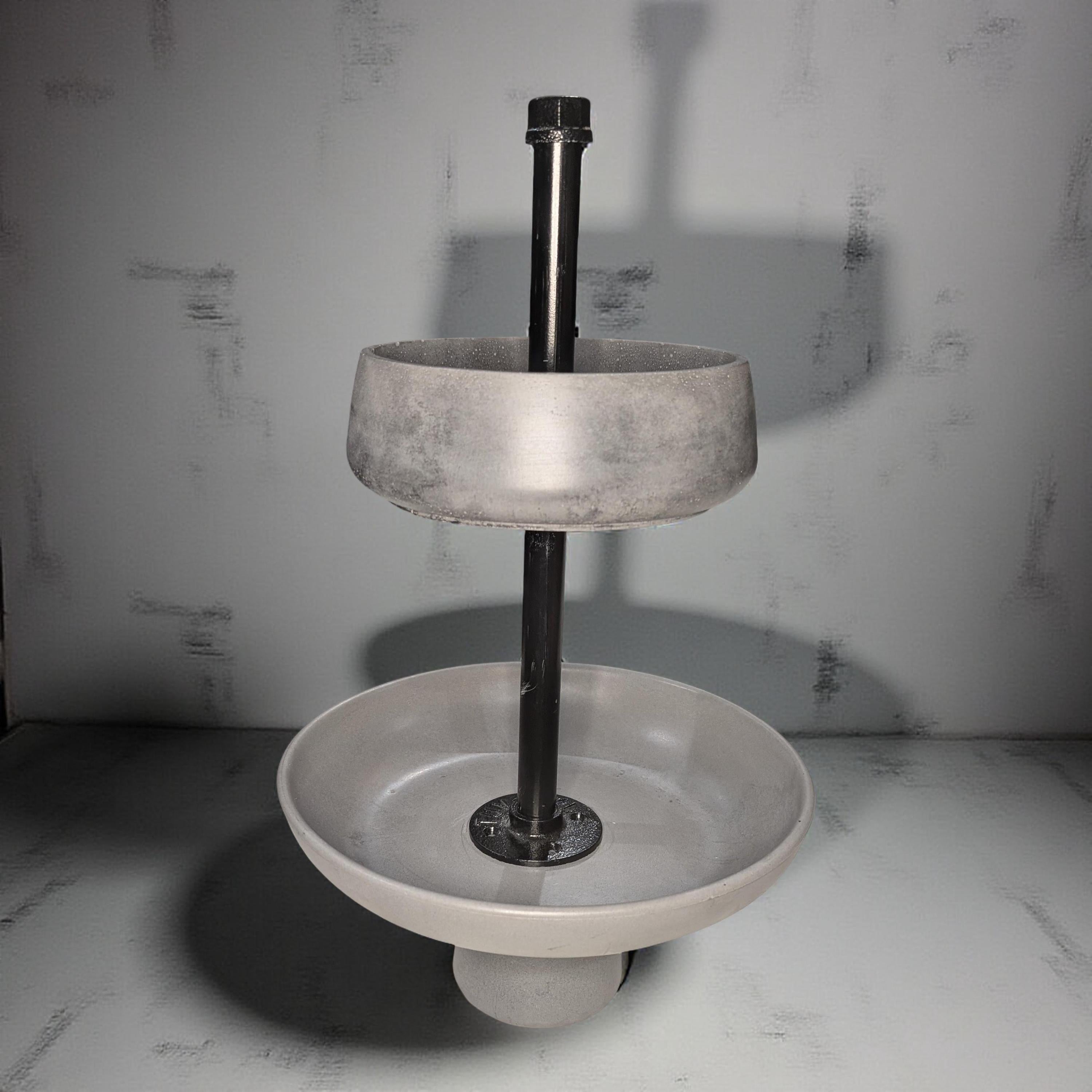 Handmade Concrete Tiered Tray with Adjustable Top | 19&amp;quot; Tall Modern Industrial Display Stand | 2-Tier Concrete Bowl Organizer