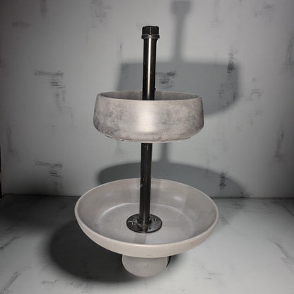 Handmade Concrete Tiered Tray with Adjustable Top | 19&amp;quot; Tall Modern Industrial Display Stand | 2-Tier Concrete Bowl Organizer