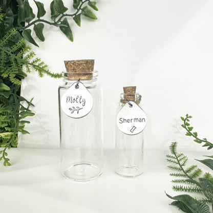 Custom Pet Fur Memorial Jar: Aluminum Charm, Glass Keepsake Bottle