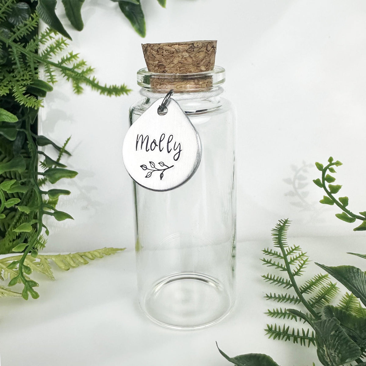 Custom Pet Fur Memorial Jar: Aluminum Charm, Glass Keepsake Bottle