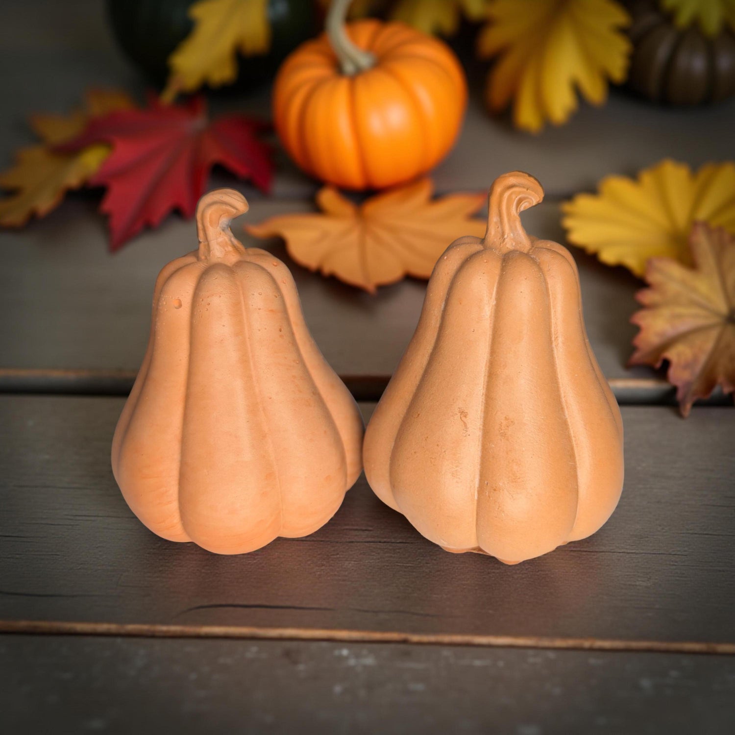 Concrete Fall Gourds – Handmade Decorative Gourds in Orange, Natural Concrete &amp; Blue | Rustic Autumn Decor | Individual or Bundle Options