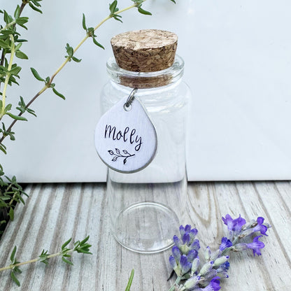 Custom Pet Fur Memorial Jar: Aluminum Charm, Glass Keepsake Bottle