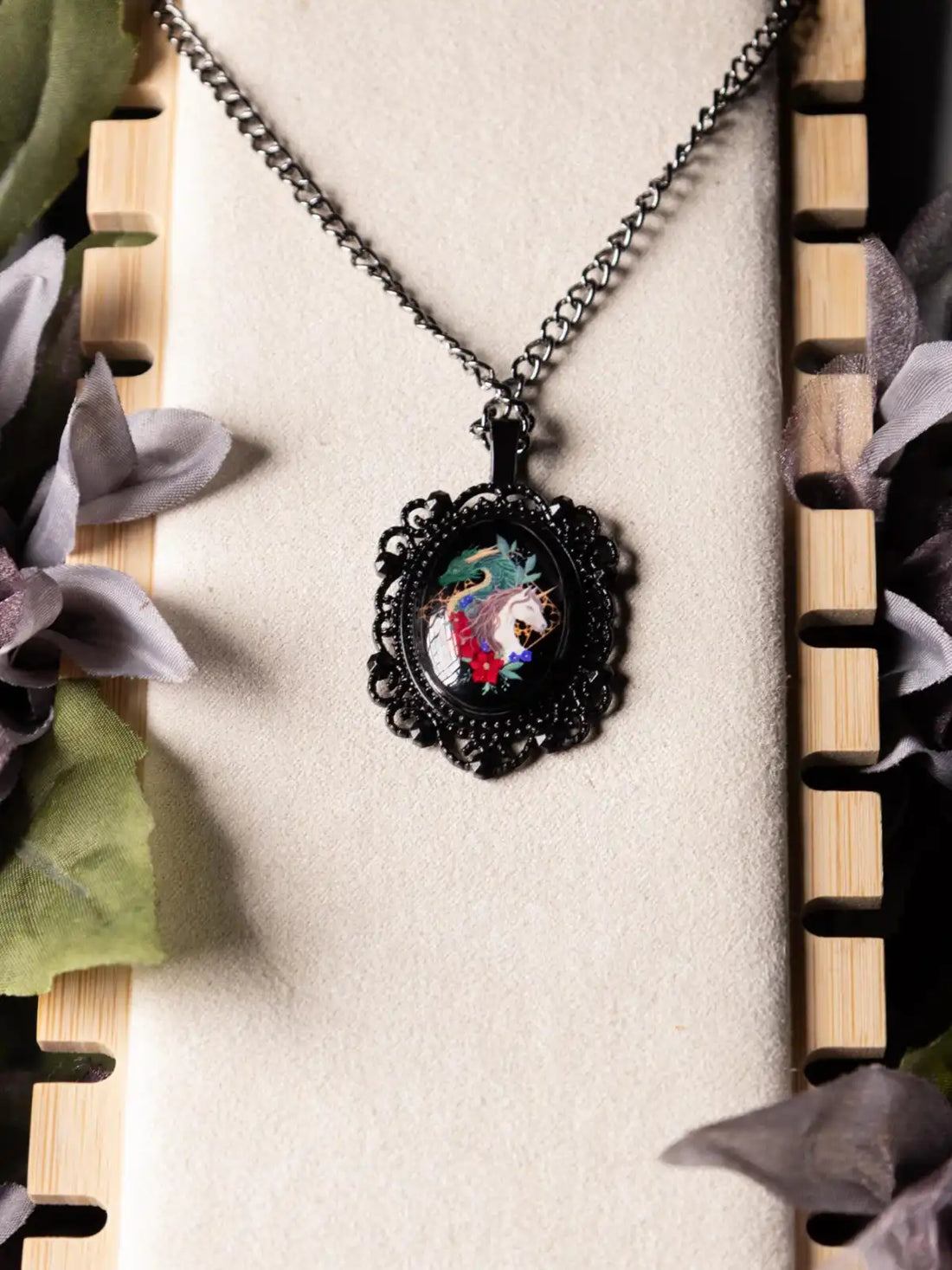 Dragon &amp;amp; Unicorn Necklace with Hand-Painted Acrylic Painting