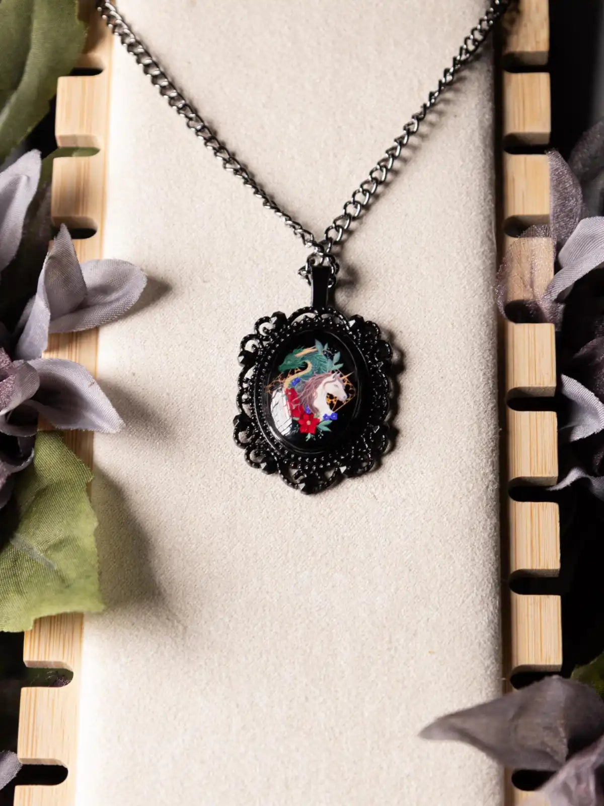 Dragon &amp;amp; Unicorn Necklace with Hand-Painted Acrylic Painting