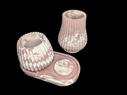 One-of-a-Kind Terracotta Marble Concrete Vase, Jar &amp; Tray Set – Modern Handmade Home Décor – Unique 7” Oval Tray