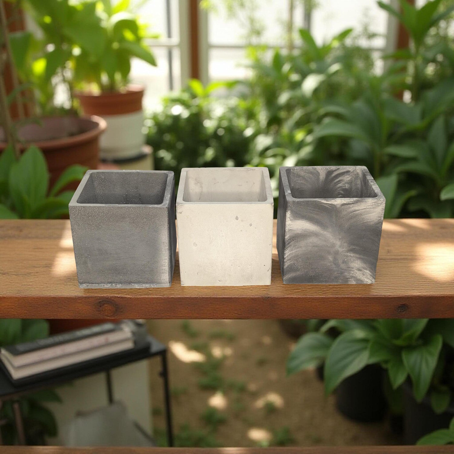 Square Concrete Planter with Drain Hole – 3.9”– Marble, Natural Concrete, or Gray – Indoor Outdoor Succulent or Cactus Planter