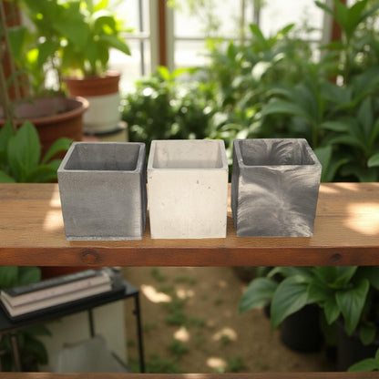Square Concrete Planter with Drain Hole – 3.9”– Marble, Natural Concrete, or Gray – Indoor Outdoor Succulent or Cactus Planter