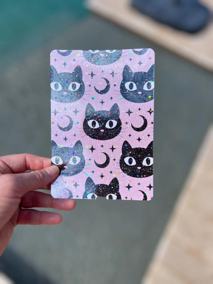 Pink Spooky Cat Kindle Case Insert – Goth Moon Cat E-Reader Sleeve Art, Bookish Gift, Aesthetic Reading Accessory