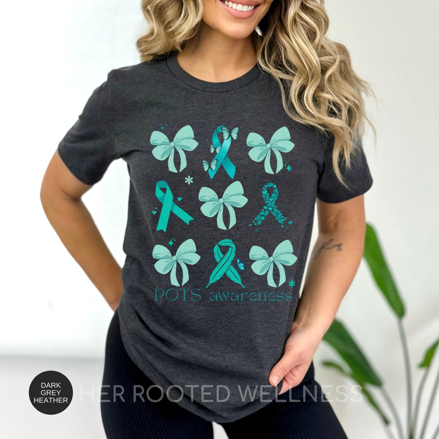 Coquette POTS Syndrome Shirt | Teal Ribbon and Bows Dysautonomia Awareness T-shirt | Postural Orthostatic Tachycardia Syndrome Apparel
